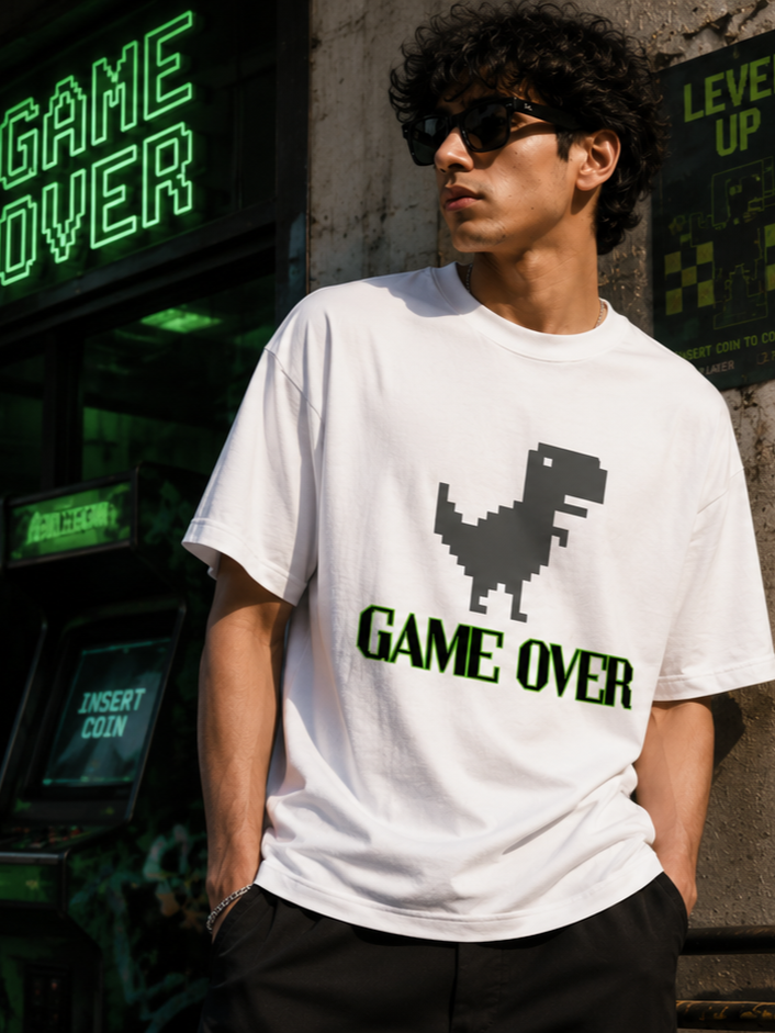Game Over Dinosaur Oversized T-Shirt
